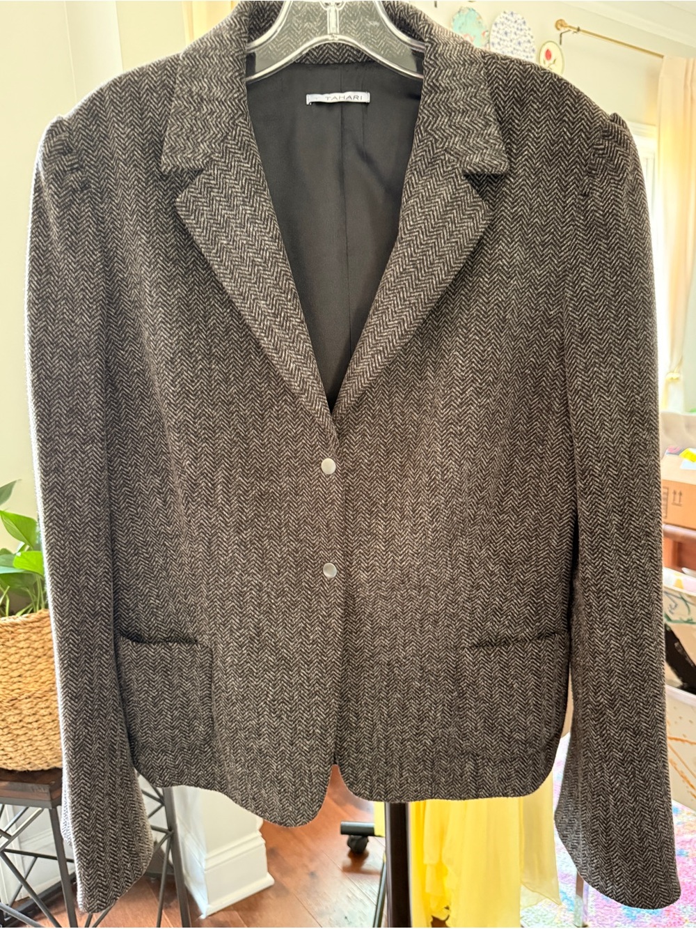 Tahari Brown Herringbone Blazer Jacket